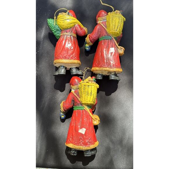3 Vtg Old World Santa Hard Plastic Blow Mold 7” Christmas Ornaments -S72 -1 - Picture 6 of 11